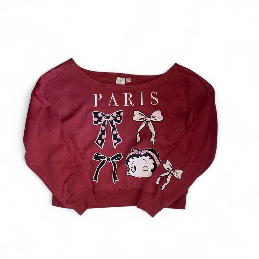 Betty Boop Paris off the shoulder sweatshirt with bow details in size medium New